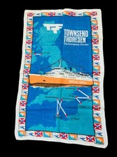 Vtg Townsend Thoresen Tea Towel European Ferries Design Irish Linen Sea Travel