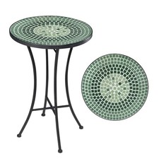  Mosaic Outdoor Side Table, 14" Round Folding Plant Stand for Gradient Green