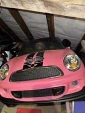 Kids Pink Mini Cooper Style Electric Ride-On Car Black Stripes Battery Powered