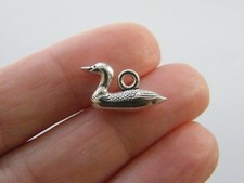 6 Duck goose charms antique silver tone B154