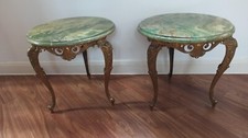 Pair of green marble and brass side / end tables