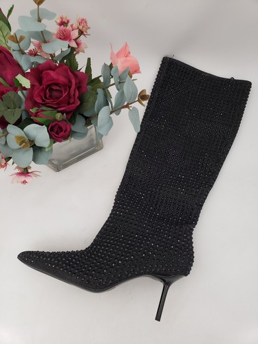 Zara black studded knee high - black,
