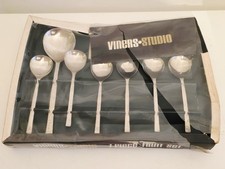 Viners STUDIO Bark Fruit Spoon Set x 6 Plus Server Vintage Stainless Steel NEW
