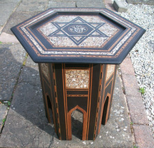EXCELLENT ANTIQUE  HEXAGONAL ISLAMIC/SYRIAN  WOODEN  INLAID SIDE TABLE