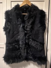Ladies Dark Navy Leather Shearling Gilet Size M