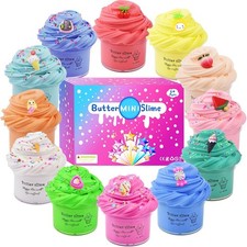 12 Pack Fluffy Butter Slime Kit, With 12 Pack Cute Mini Charms Non-Sticky