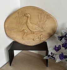 Wooden Duck And Ducklings Hand Carved Plaque Picture Wall Hanging Decor