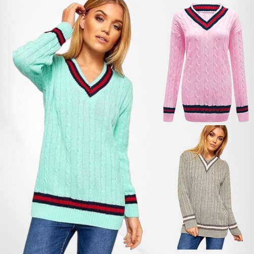 Ladies knitted neck cable - v,
