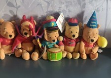 5 x Disney Winnie The Pooh Beanies  - Pooh, Devil, 10th Ann.,Baseball,Bandleader
