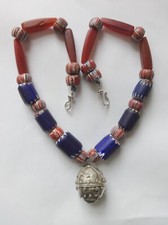 Necklace with Venetian Chevron Beads, Old Trade Beads and Yemeni Silver Bead