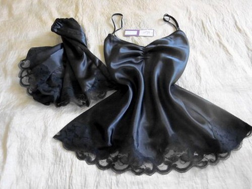 Black satin cami pyjamas - black,