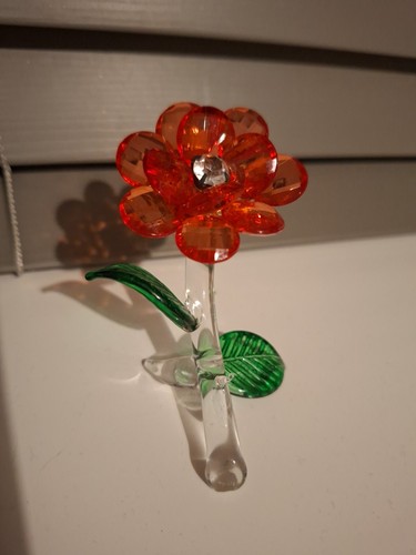 Hand blown red glass flower - blown,
