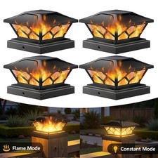 Solar Deck Post Cap Lights Flickering Flame Garden Landscape Fence Lamp 2 Modes 