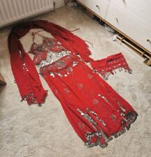 4 Piece Red Silver Belly Dance