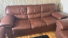 Genuine Italian Leather Sofa Suite - 3-Seater and Two Armchairs Good Condition
