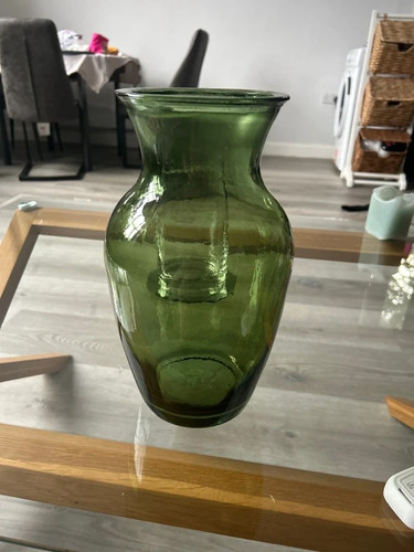 Green recycled glass vase hand - glass,