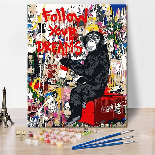Diy paint numbers monkey - diy,
