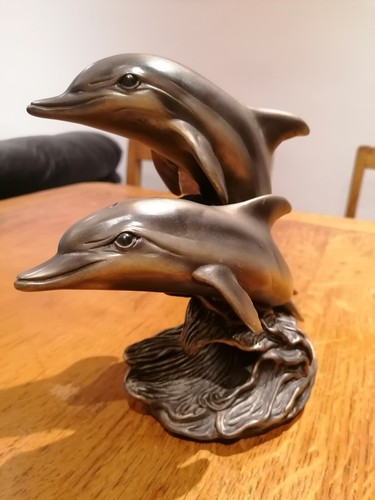Bronzed two dolphin sculpture - two,