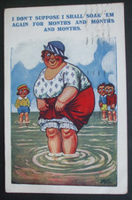 A.E. Comic FAT LADY SEASIDE PADDLE SKIRT UP BLOOMERS SOAK FEET IN SEA Humour