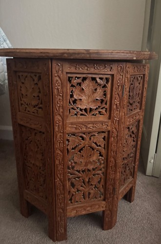 Vintage carved wood hexagonal - vintage,