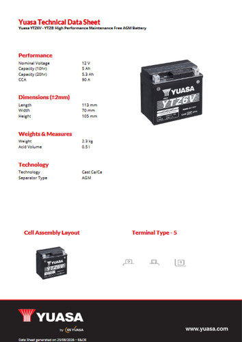 Yuasa battery ytz6v fit - to,