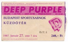 Deep Purple Original Used Concert Ticket Stub Hungary Budapest Sportcsarnok 1987