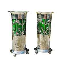 Arts Crafts Silver Vases by