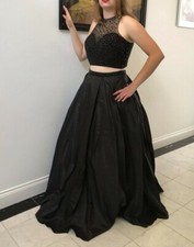  Black Beads Long Prom Dress Ballroom Gown two pieces New 14 In Stock