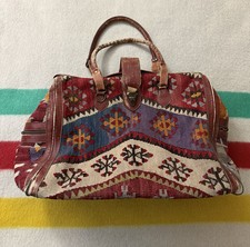 Vintage Persian Navajo Aztec Tapestry Doctors Tote Bag Distressed Patina 20x16”