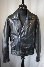 Vtg UNIK leathers black motorcycles biker jacket sz XL 46 Brando Harley badge