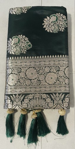 Dark green katan saree - dark, with