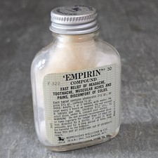Vintage Empirin Compound Glass Pill Bottle Painkiller Tablet Medicine Contents