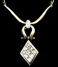 9CT 9K 375 Gold Necklace Wishbone (20) Dangling Pendant With Diamonds REDUCED
