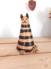 Pottery hand made funny, humorous striped Cat figurine