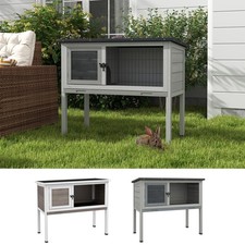 Elevated Indoor Outdoor Wooden Rabbit Hutch Hinged Asphalt Roof Removable Tray