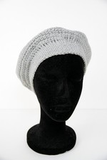 Handmade Light Grey Crochet Beret Hat Soft Acrylic Yarn, Classic French Style