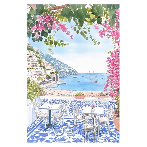 Seaside terrace watercolor - seaside,