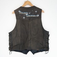 Vintage Black Leather Waistcoat Biker Vest Harley davidson SZ XL(T9909)