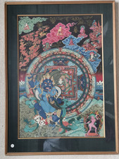 20th century Tibetan Thangka painted mandala and Yamantaka