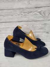 Wonders Navy Suede Square Toe Block Heeled Shoes Size 39/6. PS