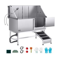 VEVOR 157.5 cm Dog Grooming Bath Tub Stainless Steel w Ramp Water Filter