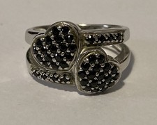 Sterling Silver & Genuine Black Spinel Gemstones Ring. Size N. (TV Gems Cert)
