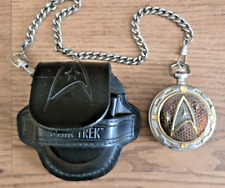 Franklin Mint Star Trek Enterprise Pocket Watch with leather pouch and chain.
