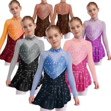 Girl Shiny Figure Skating Dress Long Sleeve Ballet Lyrical Dancewear Performance
