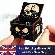 Nightmare Before Christmas Engraved Wooden Music Box Hand Crank Musical Boxes