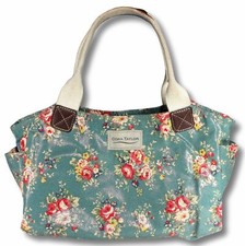 CORA TAYLOR Oilcloth Floral Tote Shopper Bag Blue Boho Handbag Leather 40 x 28cm