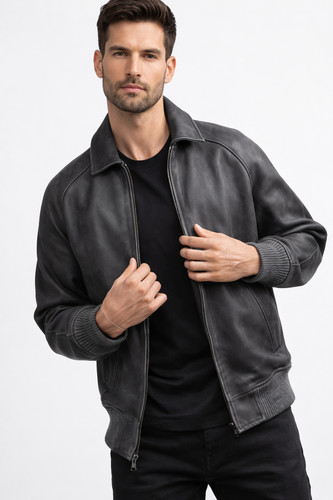 Men genuine leather jacket - leather,