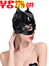 Sexy Patent Leather Mask Cat Ears Cosplay Game Half Face Cover Headgear Black✹