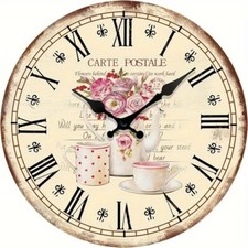Floral French Inspired Carte Postale 30cm Wall Clock, Silent, Beautiful Design