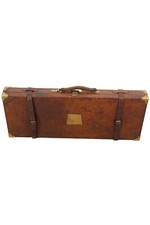 Antique Oak Leather Double Gun Case with Key - Vintage Edwardian Carry Hard Case
